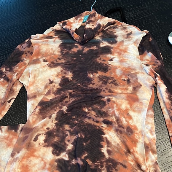AFRM SHAILENE LONG SLEEVE TURTLENECK DRESS NEUTRAL TIE DYE MESH SIZE SMALL